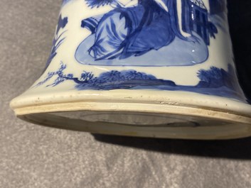 A Chinese blue and white 'gu' 'riders on horseback' vase, Kangxi